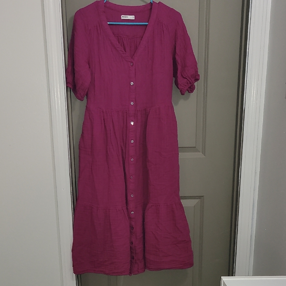 Sonoma Pink Puff Sleeve V-Neck Sundress